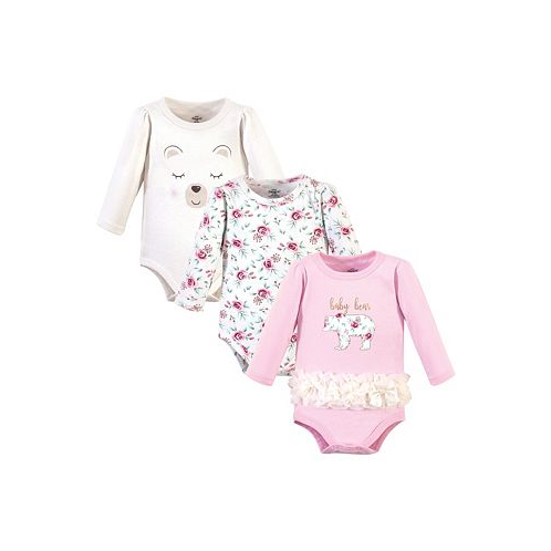 Little Treasure Baby Girl Cotton Long-Sleeve Bodysuits 3pk Floral Baby Bear