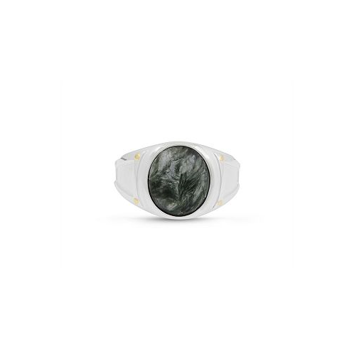 LuvMyJewelry Seraphinite Gemstone Iconic Sterling Silver Men Signet Ring