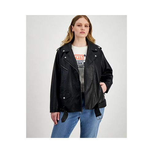 Levis Plus Size Faux Leather Long Line Belted Moto Jacket