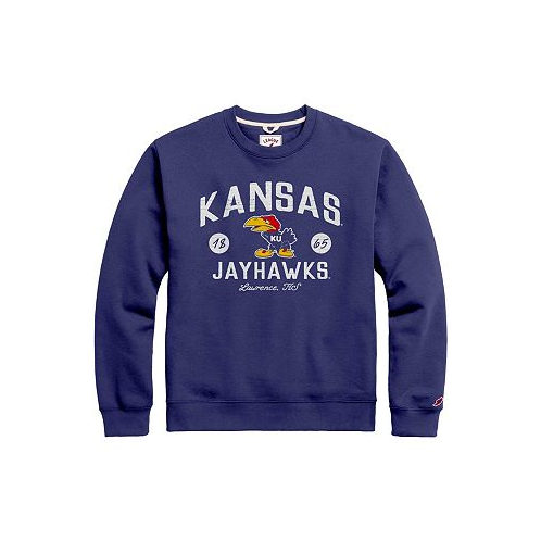 League Collegiate Wear Mens Royal Distressed Kansas Jayhawks Bendy Arch Essential Pullover Sweatshirt
