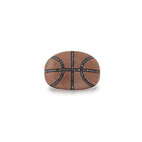 LuvMyJewelry Slam Dunk Basketball Design Sterling Silver Brown Rhodium Plated Black Diamond Men Ring