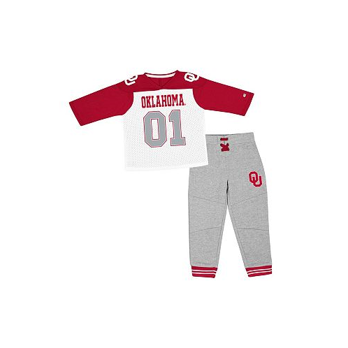 Colosseum Toddler Boys Crimson Heather Gray Oklahoma Sooners Jingtinglers Football V-Neck Jersey T-shirt and Pants Set
