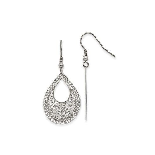 Chisel Stainless Steel Textured Cut-out Design Dangle Earrings