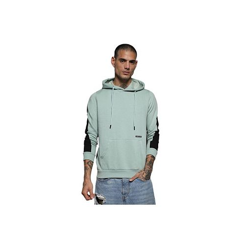 Campus Sutra Mens Sage Green Pullover Hoodie With Contrast Back
