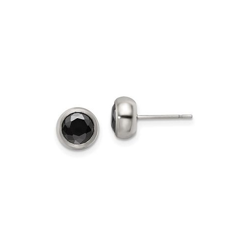 Chisel Stainless Steel Polished Bezel Black CZ Stud Earrings