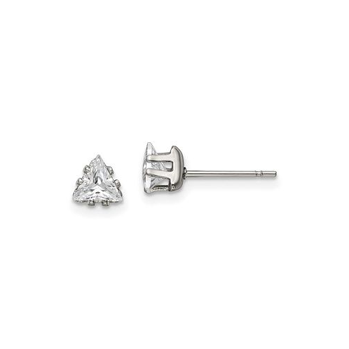 Chisel Stainless Steel Polished Triangle CZ Stud Earrings