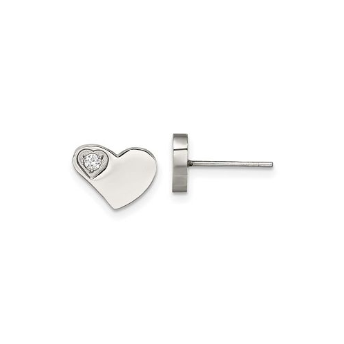 Chisel Stainless Steel Polished with CZ Heart Earrings