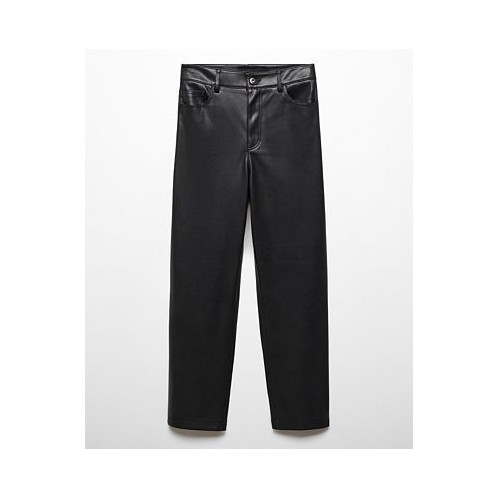 MANGO Womens Leather-Effect Straight Trousers