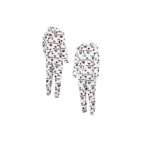 Concepts Sport Mens White Chicago Bears Allover Print Docket Union Full-Zip Hooded Pajama Suit