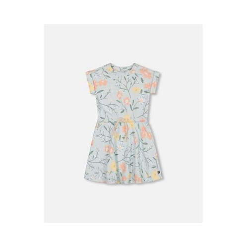 Deux par Deux Girl French Terry Dress Baby Blue With Printed Romantic Flower - Toddler Child