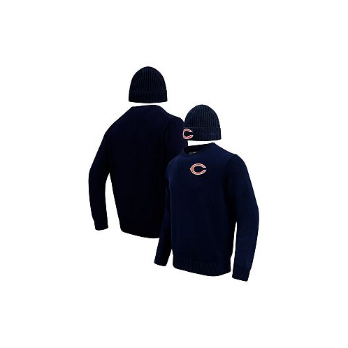 Pro Standard Mens Navy Chicago Bears Crewneck Pullover Sweater and Cuffed Knit Hat Box Gift Set