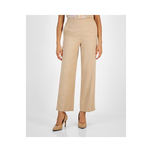 Bar III Womens Wide-Leg Mid Rise Linen-Blend Pull-On Pants