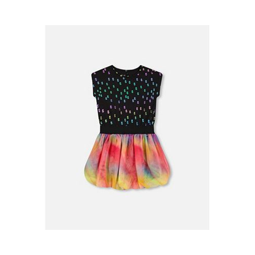 Deux par Deux Girl Bi-Material Dress With Rainbow Mesh Bubble Skirt - Child
