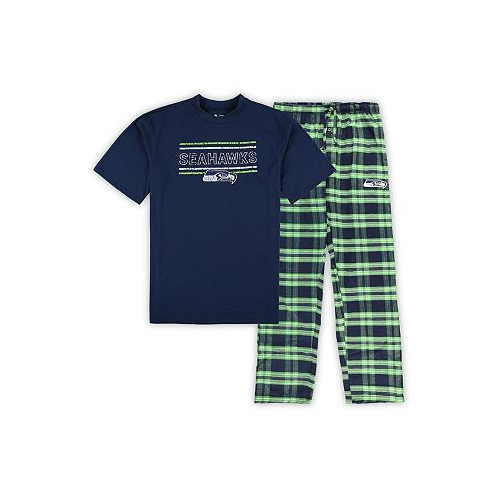 Concepts Sport Mens College Navy Neon Green Seattle Seahawks Big and Tall Flannel Sleep Set