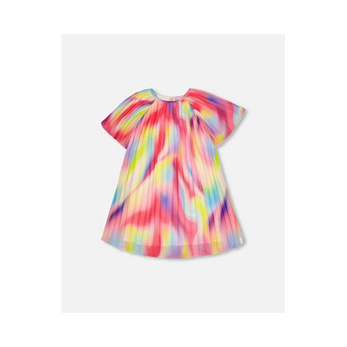 Deux par Deux Girl Pleated Chiffon Dress Rainbow - Child