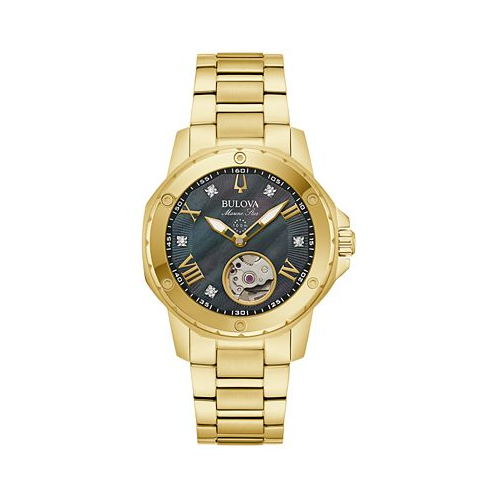 Bulova Womens Automatic Marine Star Diamond Accent Gold-Tone Stainless Steel Bracelet Watch 35mm