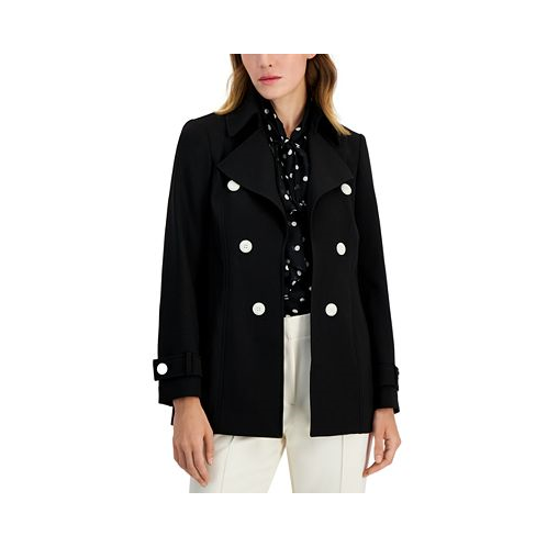 Anne Klein Womens Faux Double-Breasted Trench Coat