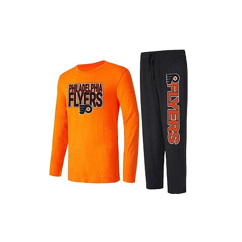 Concepts Sport Mens Black Orange Philadelphia Flyers Meter Long Sleeve T-shirt and Pants Sleep Set