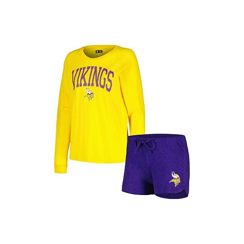 Concepts Sport Womens Purple Gold Minnesota Vikings Raglan Long Sleeve T-shirt and Shorts Lounge Set