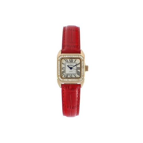 Peugeot Womens 34x24mm Tank Watch with Crystal Bezel Red Leather Strap