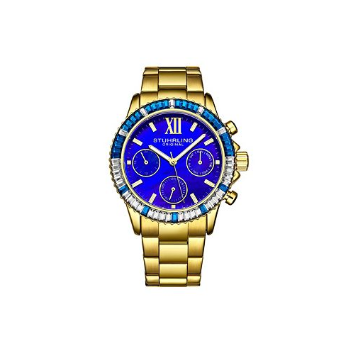 Stuhrling Ladies Chrono Gold Toned Case Silver and Dark Blue Bezel Dark Blue MOP Dial Gold Toned Hands and Markers Gold Toned Bracelet Watch