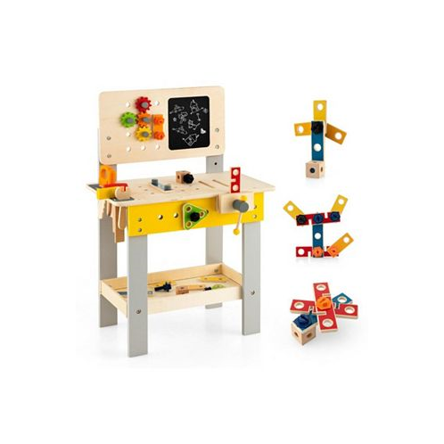 Slickblue Wooden Pretend Play Workbench Set with Blackboard for Toddlers Ages 3+