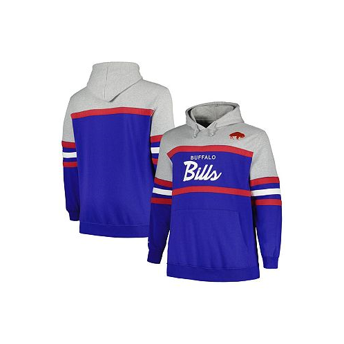 Mitchell & Ness Mens Heather Gray Royal Buffalo Bills Big and Tall Head Coach Pullover Hoodie
