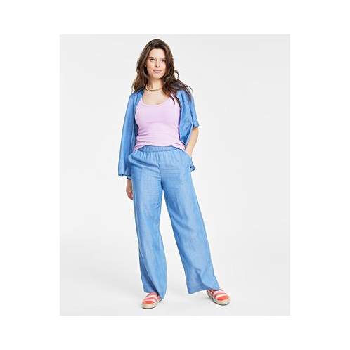 On 34th Womens High-Rise Chambray Wide-Leg Pants