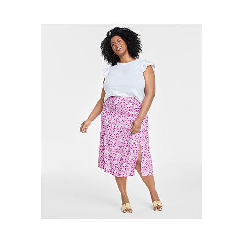 On 34th Trendy Plus Size Floral-Print Slip Midi Skirt