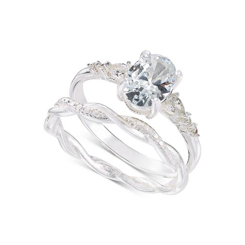 Charter Club Silver-Tone 2-Pc. Set Oval Cubic Zirconia & Twisted Band Rings