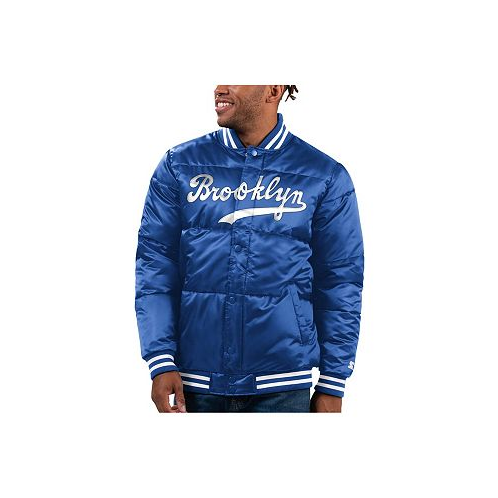 Starter Mens Royal Brooklyn Dodgers Cooperstown Collection Bronx Satin Full-Snap Varsity Bomber Jacket