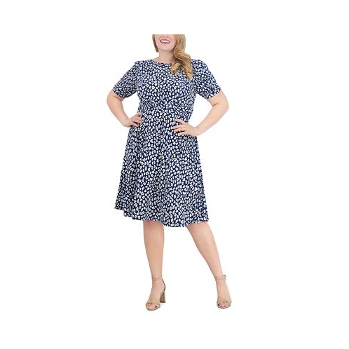 Jessica Howard Plus Size Printed Ruched-Waist Dress