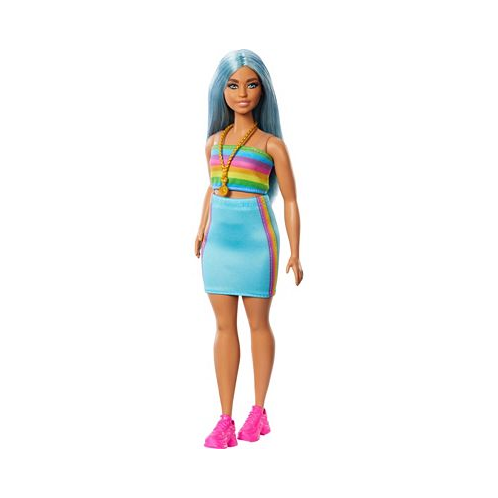 Barbie Fashionistas Doll 218 with Blue Hair Rainbow Top and Teal Skirt 65th Anniversary