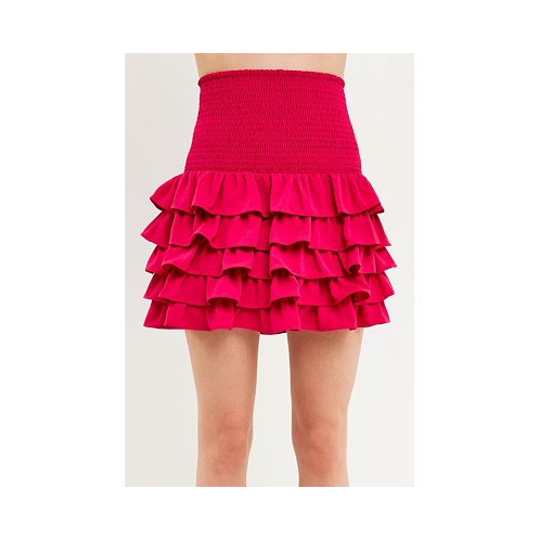 Endless rose Womens Tiered Ruffle Mini Skirt