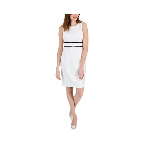 Kasper Womens Scallop-Trim Sleeveless Sheath Dress