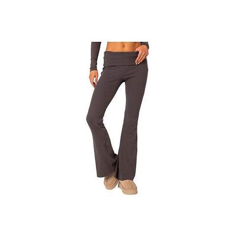 Edikted Womens Coffee Break ribbed flared leggings