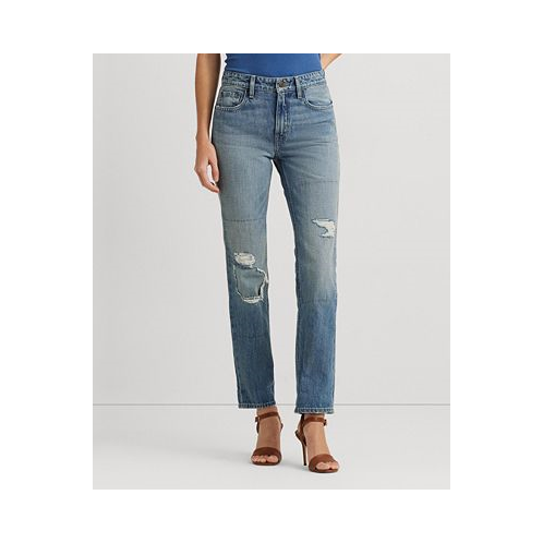 POLO Ralph Lauren Womens High-Rise Ripped Straight Ankle Jeans