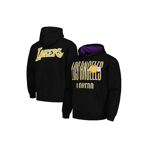 Mitchell & Ness Mens Black Distressed Los Angeles Lakers Hardwood Classics OG 2.0 Pullover Hoodie