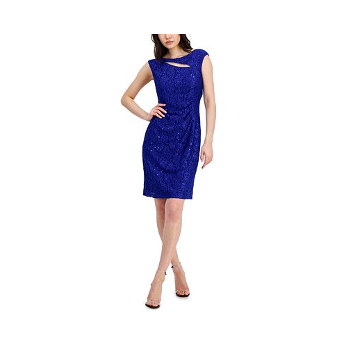Connected Womens Sequined-Lace Sheath Dress