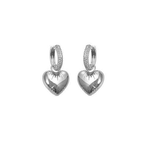 By Adina Eden Pave Dangling Puffy Heart Huggie Earring