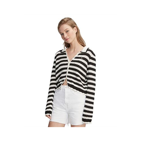 Tommy Jeans Womens Crochet Striped Collared Cardigan