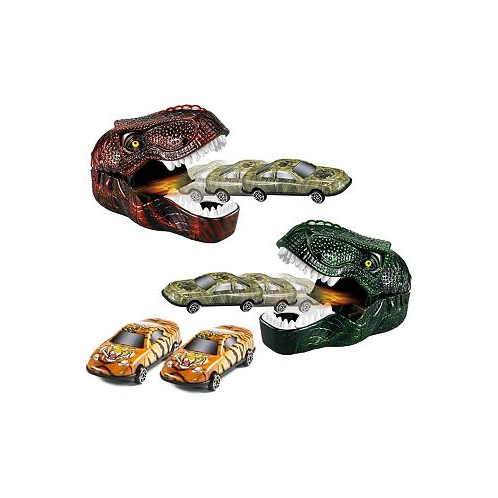 KOVOT Dinosaur Car Shooter Play set: 2 Dino Heads & 4 Clicking & Shooting Cars Included