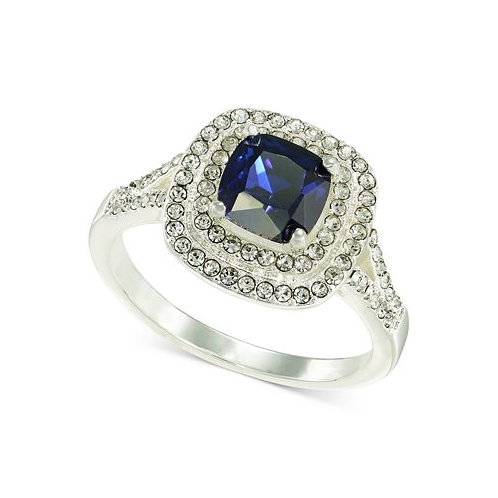 Charter Club Silver-Tone Pave & Color Crystal Square Halo Ring