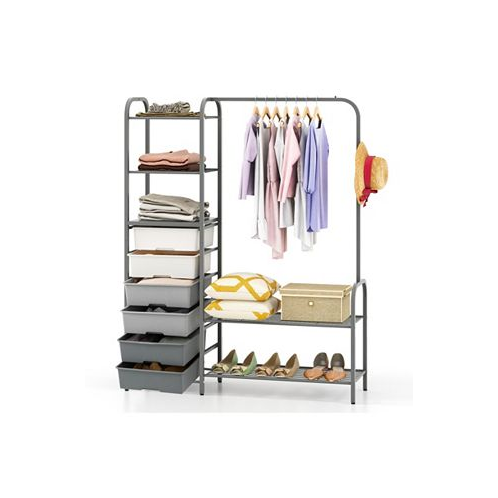 SUGIFT Free Standing Closet Organizer with Removable Drawers and Shelves-Gray