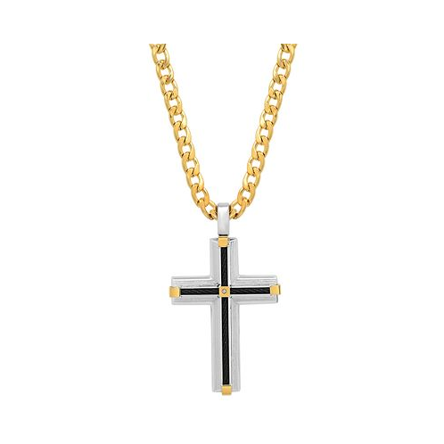 STEELTIME Mens 18K Gold Plated Tri-Tone Cross Pendant Necklace 24