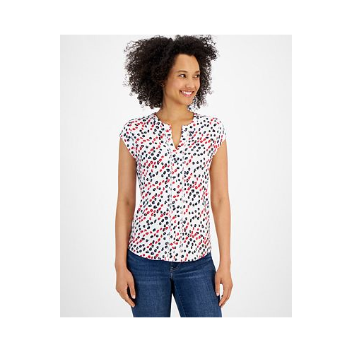 Tommy Hilfiger Womens Ditsy Floral Cap-Sleeve Top