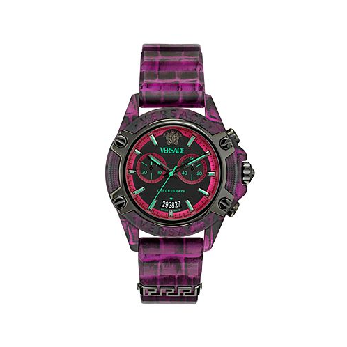 Versace Mens Swiss Chronograph Pink Silicone Strap Watch 44mm