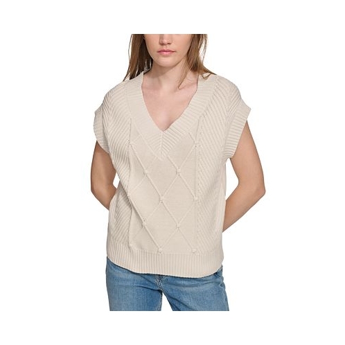 Calvin Klein Jeans Womens Extended-Shoulder Cable-Knit Vest