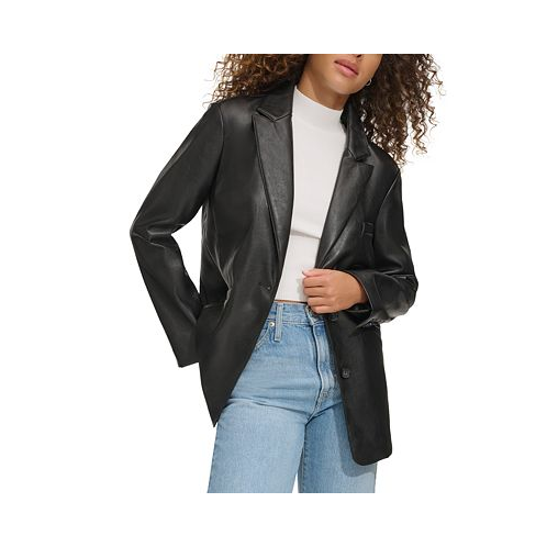 Levis Womens Single-Breasted Faux-Leather Blazer