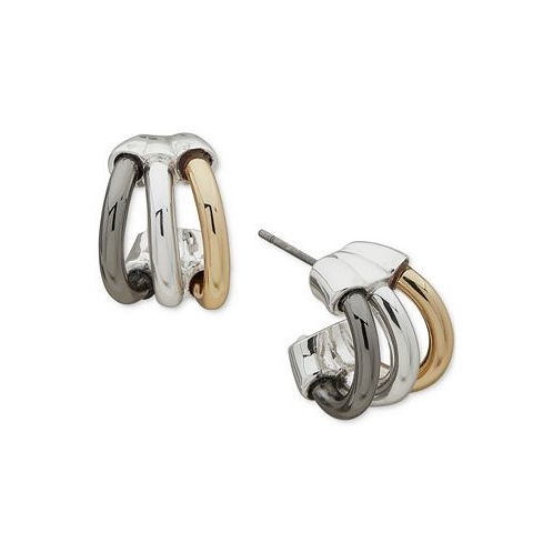 DKNY Tri-Tone Extra-Small Triple Split Hoop Earrings 0.34